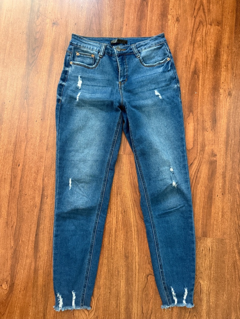 XOXO Medium Blue Distressed High-Rise Skinny Jeans